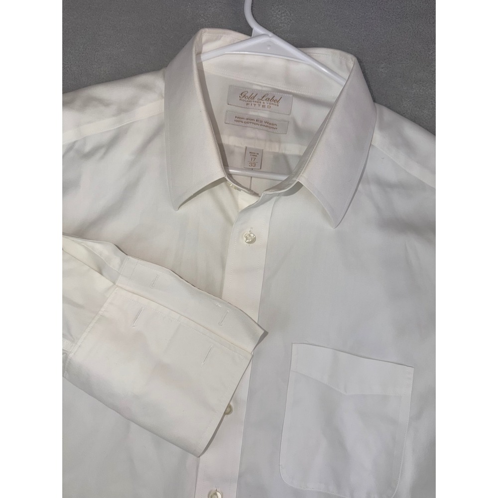 Roundtree & Yorke 17X33 Gold Label White Fitted Non-Iron Dress Shirt French Cuff